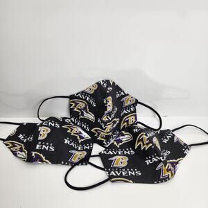 NFL Baltimore Ravens Logo Face Mask Black, Gold, Purple & White Medium Size 3 Pk